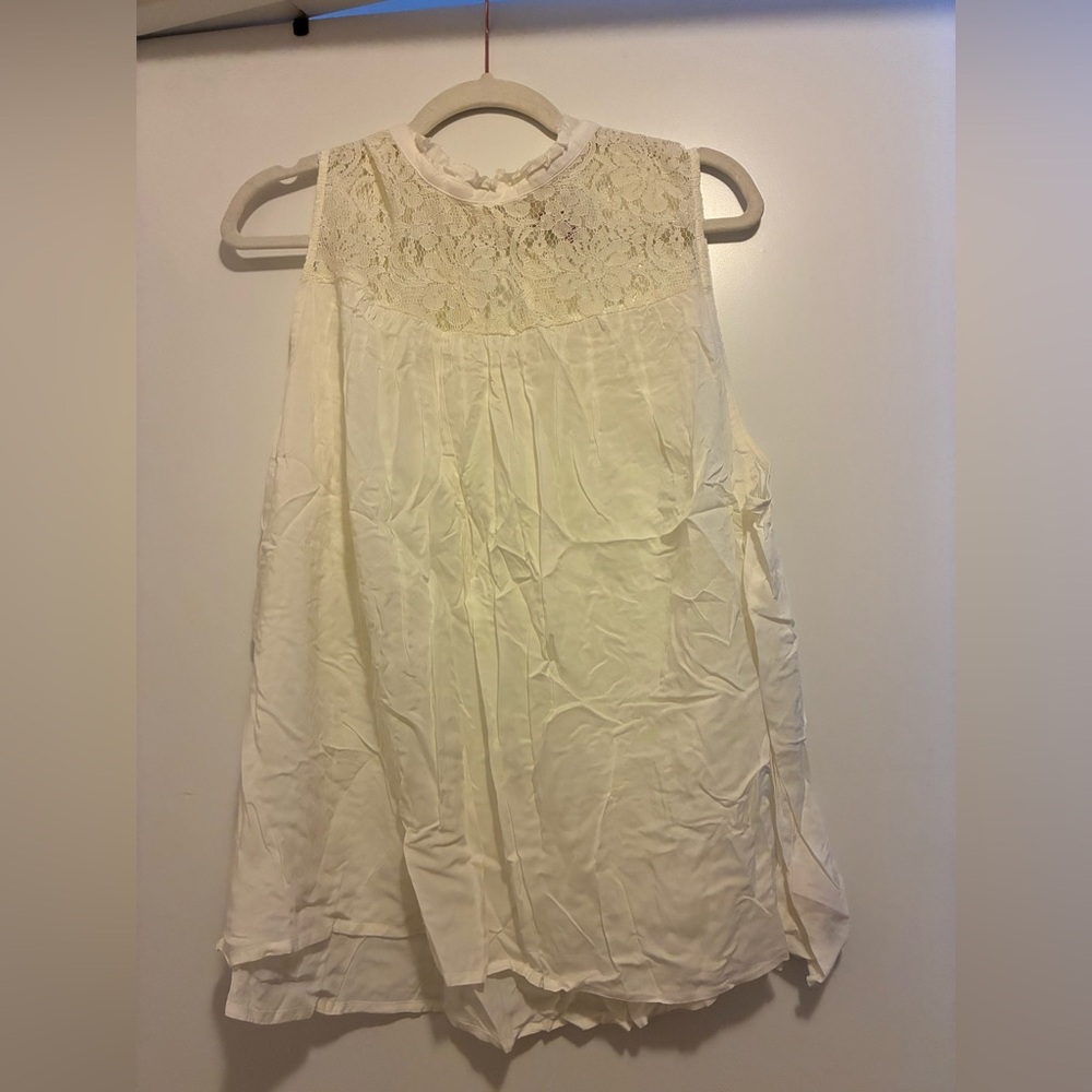 Arizona Jeans Lace Yoke Sleeveless Blouse - Cream
